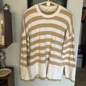Loft cotton (72%)/poly oversized sweater; beige/ivory stripe.Size XL